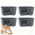 Set of 4 Open Top High Sided Cat Litter Pan, Large Cat Litter Box | Easy Entry, Tall Walls Help Reduce Scatter, Durable Plastic, Ideal for Big Cats and Multi-Cat Homes, with Scoops, Grey