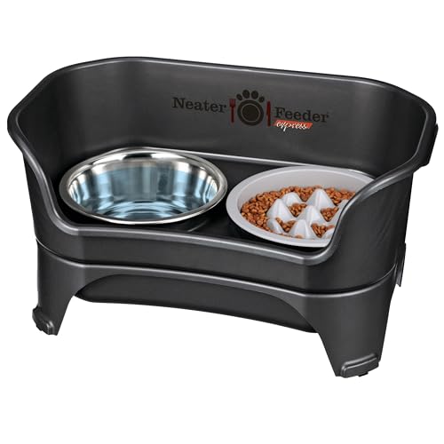 Neater Feeder Express Mess Proof Dog Bowls Elevated for Medium and Large Breed – Made in USA – No Spill Raised Slow Feeder Elevated Dog Bowl Stand, Slow Feed Food and Water Bowl Set, Black - color: Midnight Black, size: Medium to Large w/ 9 Peak Slow Feed