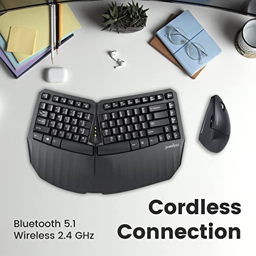 Perixx PERIDUO-813B US, Wireless Ergonomic Compact Keyboard and Vertical Mouse - Multi-Device - Black - US English
