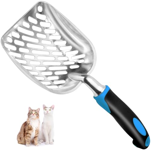Cat Litter Scoop-Metal Cat Scooper-Long Handle Scoop,Cat Scooper-Poop Sifting-Mesh Shovel-Suitable for Cat Litter Box(Blue)-Christmas - color: Blue, size: L