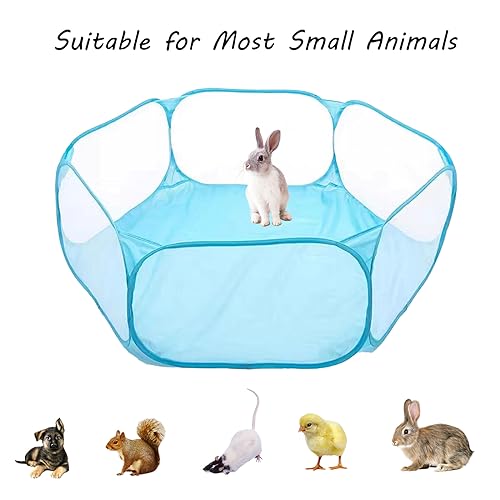 Small Animals Playpen, Portable Pop-up Open Interactive Pet Tent, Indoor Outdoor Fence for Rabbits, Guinea Pig, Hamster, Chinchillas, Kittens, Puppies - color: Blue