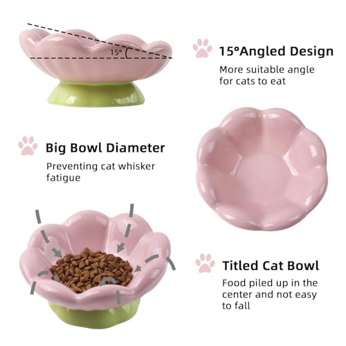 DIF DECO Ceramic Raised Cat Bowl, Pink Elevated Food Bowls for Food and Water Protecting Spine and Whisker Friendly,Tulip Shape Cute Pet Feeder Dish for Indoor Cats and Small Dogs(Height 3.3 inch) - size: Height 3.3 inch
