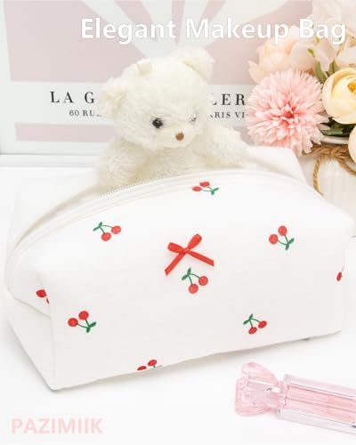 PAZIMIIK Cozy Makeup Bag for Women,Zipper Cosmetic Pouch,Gauze Cherry | Soft Cosmetic Organizer for Makeup,Skincare,Toiletries,Daily Beauty Essentials,Purse,On-the-Go,Bridesmaid Gifts - color: Gauze Cherry