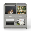 COZIWOW 2-Tier Bunny Hutch, Indoor Rabbit Cage with Wheels & Pull Out Tray | Easy Clean Pull Out Tray & Anti-Chew Ramp Included. Air Vent For Proper Ventilation. Rolling Casters For Mobility.