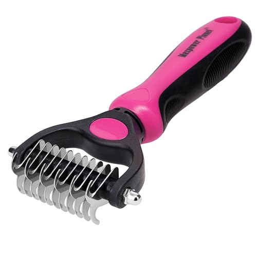 Maxpower Planet Pet Grooming Brush - Double Sided Undercoat Rake for Dogs & Cats, Extra Wide Brush to Reduce Shedding by 95% (Pink, S) | Pink, Double Sided, Removes Mats & Tangles, Thick Fur, Skin-Friendly Rounded Teeth, Non-Slip Handle, Extra Wide - colo