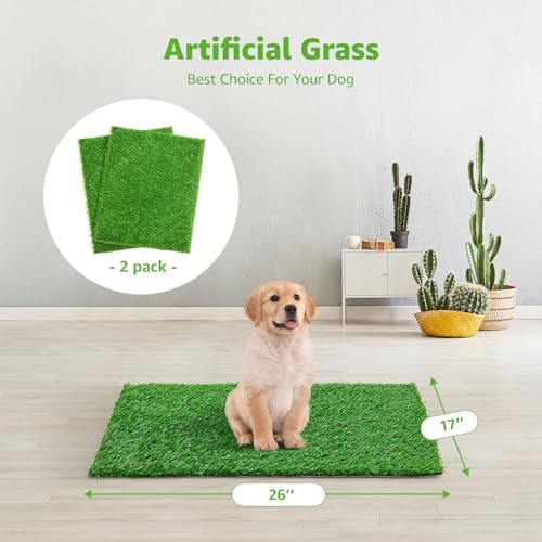 2 Pack Artificial Dog Grass Pee Pad 26" x 17", Indoor Potty Training Turf | Easy to Clean, with Drainage, Reusable, Realistic, Fake Grass Mat, for Apartment, Balcony, Outddor Use - size: 26"x17"