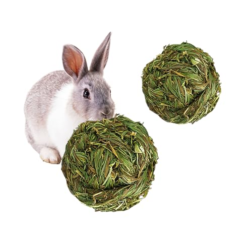 PINVNBY 2 Pcs Rabbit Timothy Hay Balls,Natural Bunny Chew Toys Grass Ball Small Animal Teeth Grinding Activity Woven Play Ball for Rabbit Guinea Pigs Hamsters Chinchillas - size: 【2 PCS】
