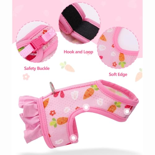 Pink Bunny Harness and Leash Rabbit Harness Set Ferret Vest, S(Young Bunny) | Quick-release, Breathable, Escape Proof, Also Suit For Ferret Kitten Puppy Small Animals,Clothes Stuff Accessories - color: Pink, size: S(Young Rabbit)2 months old