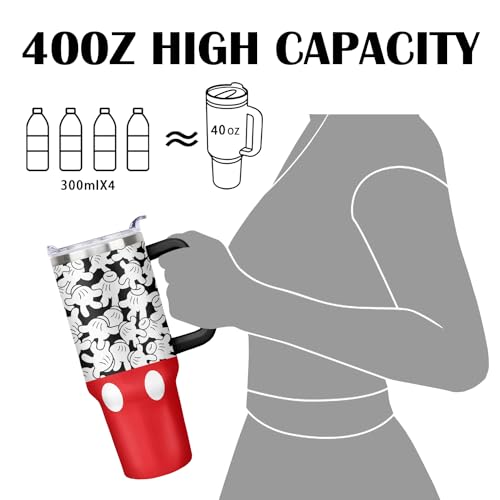 40oz Cartoon Mouse Tumbler with Handle and Straw Lid | Stainless Steel Insulated Tumbler, BPA FREE Travel Coffee Mug Cup for Car Cold and Hot - Birthday, Christmas Gift - color: Palm, size: 40 Ounces