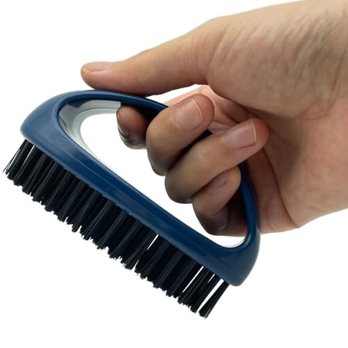 GKETN Small Scrub Brush with Nylon Bristles Heavy Duty Cleaning Brush | Good for Household Use, Like Bathroom, Kitchen, Grout, Tiles - Non-Slip Teardrop Handle & Hangable Design - Deep Blue - color: Deep Blue
