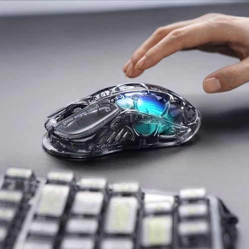 GravaStar Mercury M2 Wireless Gaming Mouse with 26,000 DPI, PAW3395DM Sensor -79g Lightweight Hollowed-Out Design -5 Programmable Buttons -5 Dynamic Lightsync RGB - Transparent Black - color: Transparent Black