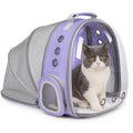 Expandable Cat Carrier Backpack with Bubble Window, Purple | Breathable mesh, anti-collapse frame, side door, safety leash and escape-resistant zippers for vet visits and outdoor travel. - color: Purple