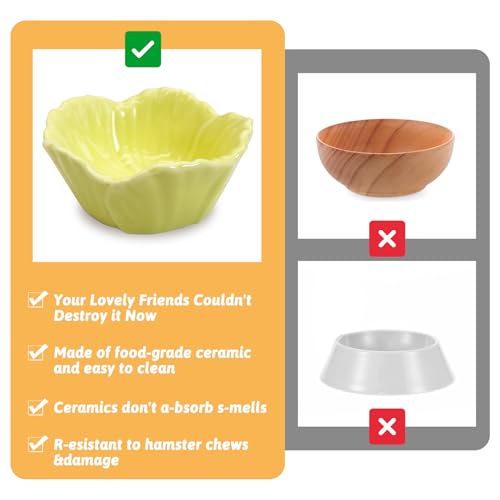 Tfwadmx 2 Pcs Hamster Food Bowl, Ceramic Dwarf Hamster Food Bowl Feeder Water Rat Bowl Small Animal Food Dish for Golden Bears, Hedgehogs, Dutch Pigs, Parrots (Yellow) - color: Yellow