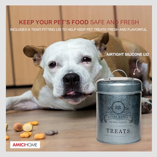 Amici Home Rover Ranch Pet Rover Ranch Metal Treats Canister - Silver 64 Oz - style: Treats