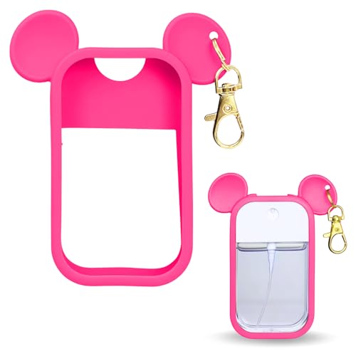 Mouse Design Silicone Case Compatible with Touchland Hand Sanitizer Spray 1 fl oz, Silicone Protective Case Holder with Keychain for Power Mist and Glow Mist, Rose Red - color: Rose Red