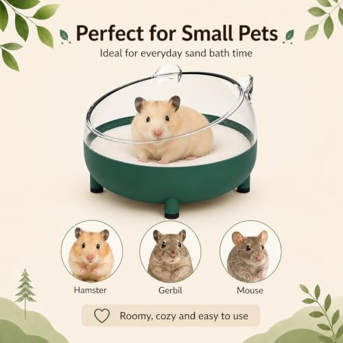 Meow&Woof Hamster Sand Bath Container, Large Sandbox Toilet Gerbil Batheoom, Tiny Chinchilla Dust Bathtub Sand Bath Box for Hamster Cage Accessories 5.2 Inch-Dark Green - color: Dark Green