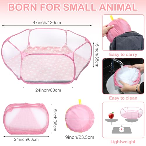 Hamster Playpen with Mat Small Animal Cage Tent Breathable Transparent Guinea Pig Playpen Waterproof Portable Yard Fence Mat Foldable Exercise Playpen Outdoor Indoor (Pink,Star) - color: Pink
