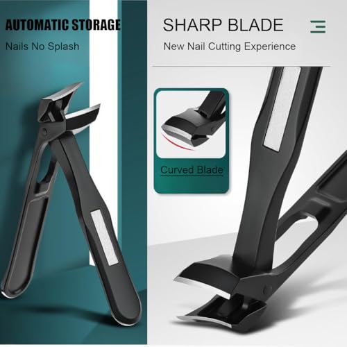 Nail Clippers for Seniors, Wide Jaw Fingernail Clippers and Angled Head Toenail Clippers for Thick Nail, Professional German Nail Clippers for Men, Women & Pregnant (Black 3) - color: Black 3