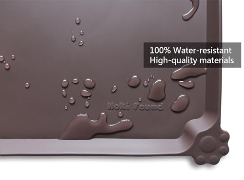Hoki Found L Silicone Non Slip Pet Dog Cat Bowl Mats - Waterproof Dog Cat Food Mats - Dark Oak - color: Dark Oak, size: 22" x 14"
