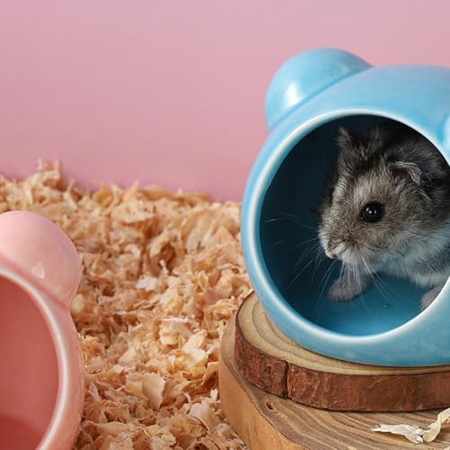 VanEnjoy 2 Pack Ceramic Hamster Hideout Red and Blue Small Animal Hides for Gerbils Mice Cute Summer Cooling Houses for Cage Accessories - color: Pink and blue