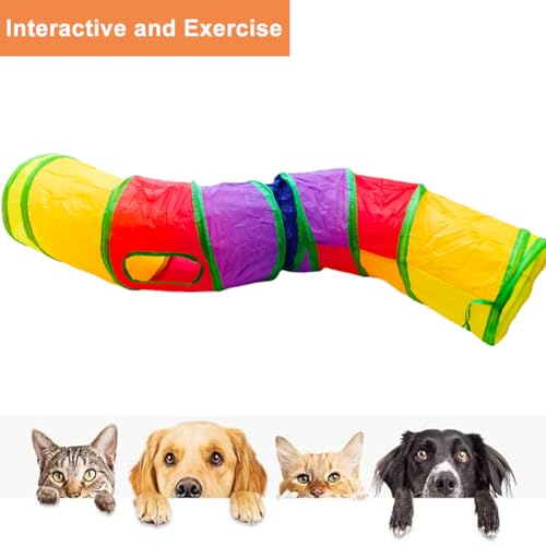 Cat Tunnel, Cat Tunnels for Indoor Cats, S-Shape Foldable Cats Cave | Interactive Toy Pet Tube with Interactive Peephole Crinkle Sounds for Rabbits, Kittens, Ferrets, Puppy Playing & Exploring - color: S - 2 Way Yellow Green