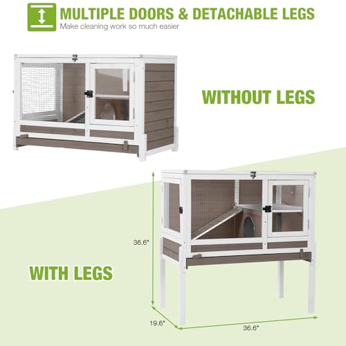 GUTINNEEN Guinea Pig Cages with Anti Chewing Sturdy Plastic Floor and Cool Zinc Plate, Indoor Rabbit Hutch with Hideout and Platform, Elevated Legs Hamster Cage 36.6" L (Brown) - color: Brown