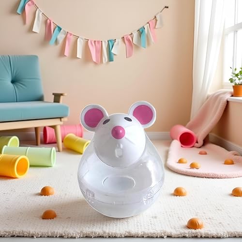 Beige Interactive Toys for Cats, Play Cat Toy Pet Cat Kitten Mouse Shape Treat Holder Food Storage Dispenser Chew Play Toy for Indoor and Kitten Exercise Mice and Animals Toys