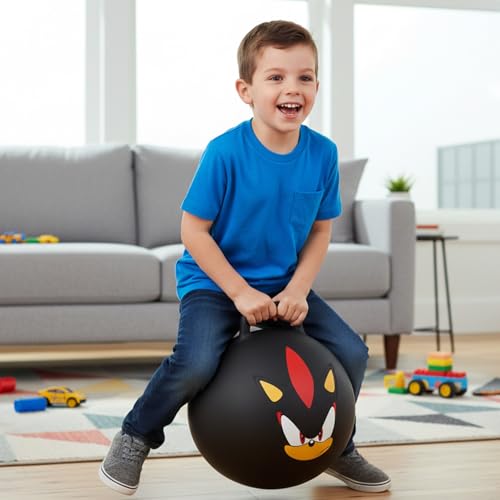 Shadow the Hedgehog Hopper Ball Bundle - Bouncy Ball with Handle for Kids | 15" Sonic Hippity Hop Jumping Ball Plus Stickers, More | Sonic the Hedgehog Backyard Activities, Outdoor Toys, Parties