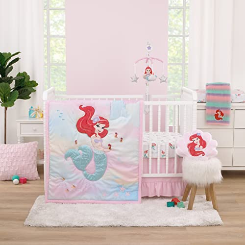Disney Ariel Watercolor Wishes Aqua, Pink and White Never Stop Exploring 100% Cotton Photo Op Fitted Crib Sheet - color: Ariel Watercolor
