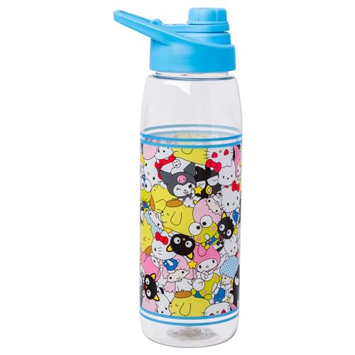 Silver Buffalo Sanrio Hello Kitty and Friends, Water Bottle, 28oz | Keroppi, My Melody, Pochacco, Kuromi, Little Twin Stars, Includes Screw-On Lid, Badtz-Maru, Chococat, Pompompurin - color: Sanrio Character Bunch, size: 28 Ounces