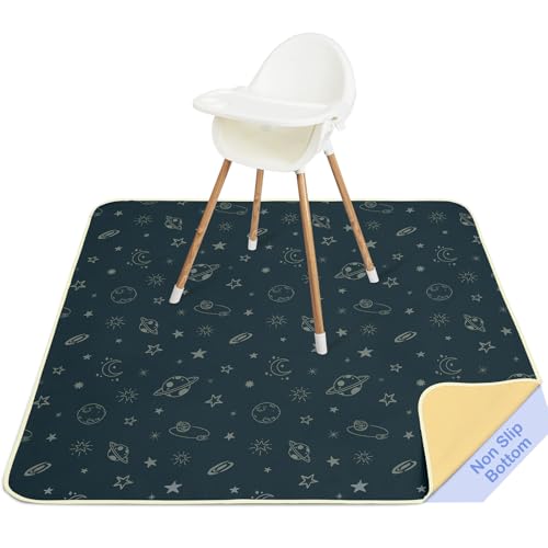 Basumee Splat Mat for Under High Chair, Waterproof & Mess-Proof Floor Mat | 51"×51" Baby Splash Mat, Non Slip Bottom, 4-Layer Fabric, Food & Liquid Catcher, Machine Wash for Boy Girl, Meals, BLW, Craft - color: Dark Blue Space, size: 51x51 Inches