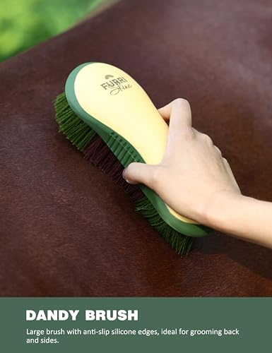 Horse Grooming Kit, 9 Piece Grooming Brush Set with Silicone Curry Comb for Bathing & Shedding Pasture Glow - color: Pasture Glow