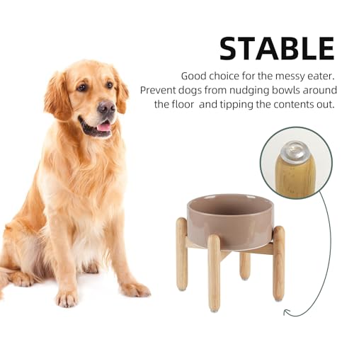 Havniva Elevated Dog Bowls Ceramic Dog Bowls with Stand, Dog Food Bowl | 7.3” Raised Dog Bowls with Non-Slip Wood Stand, Dog Food and Water Bowl Set, Dog Feeding Bowls for Medium Dogs - color: Bowl+Stand - Brown Coffee, size: 7.3inch