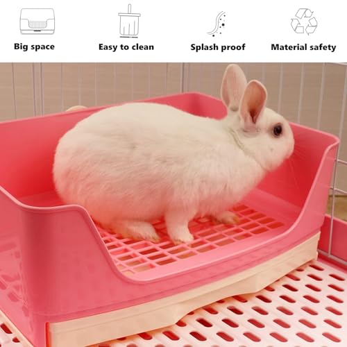 kathson Large Rabbit Litter Box with Drawer, Bunny Potty Trainer Corner Toilet Guinea Pig Litter Box Bigger Pet Pan with Grass Mat for Chinchilla, Ferret, Hamster (Pink) - color: Pink