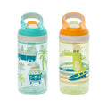 Zak Designs Atlantic Kids Water Bottle For School or Travel, 16oz Durable Plastic Water Bottle With Straw, Handle, and Leak-Proof, Pop-Up Spout Cover, 2-Pack (Surf Boards and Palm Trees) - color: Surf Boards and Palm Trees