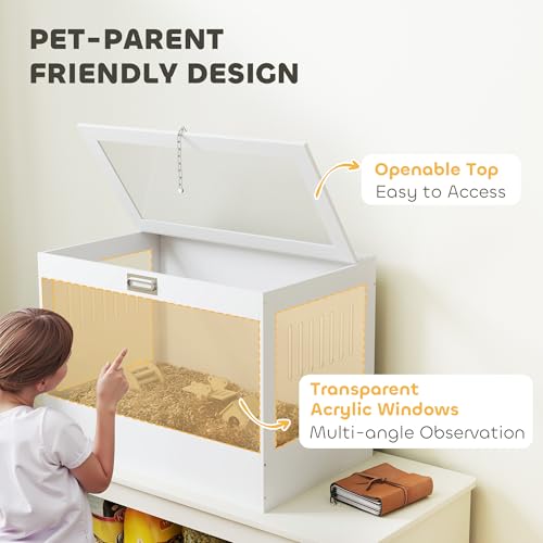 PawHut Hamster Cage with Openable Top & Lock, Transparent Acrylic Panels Small Animal Habitat with Hut, Seesaw, Ladder, for Dwarf Hamster Gerbil, 31.5" x 20" x 23", White | Transparent Acrylic Panels, Small Animal Habitat, Hut, Seesaw, Ladder, for Dwarf H