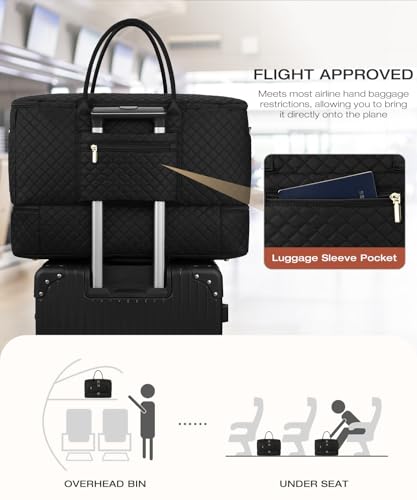 Travel Duffle Bag, Wide Open Large Weekender Bag for Women with Shoe Compartment, Carry on Overnight Bags with Toiletry Bag, Hospital Bag for Women Labor Delivery - color: Black, size: 38L