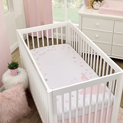 Disney Princess Enchanting Dreams White and Pink Cinderella A Dream is a Wish Your Heart Makes 100% Cotton Photo Op Nursery Fitted Crib Sheet - color: Princess Enchanting Dreams