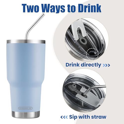 D·S 30oz Blue Tumbler Double Wall Vacuum Insulated Travel Coffee Mug | Double Wall Vacuum Suit Cold and Hot Drink Fits in standard car cup holders With Splash-Proof Lid - color: Skyblue