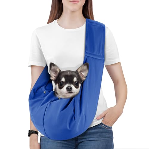 Pawaboo Small Dog Sling Carrier | Reversible Puppy Small Pet Carrier,Hands Free,Safety Buckle,Storage Pocket for Travel,Outdoor Activities Sapphire Blue - color: Sapphire Blue