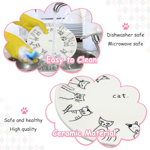 Ceramic Cat Bowl Set of 10-5.9 inch Wide & Shallow Cats Food Dish Cute Kitty Plates Relief Whisker Fatigue Small Pet Feeding Bowls for Kittens Puppy