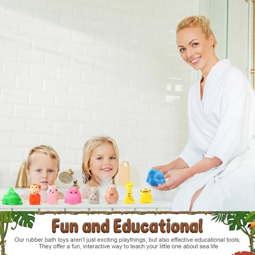 Poen 100 Pcs Rubber Bath Toys Bulk Cute Wild Animal Bathtub Toys Floating Squeaky for Birthday Summer Pool Party Favors Baby Shower Classroom Rewards Carnival Prizes, 10 Styles - style: Wild Animal