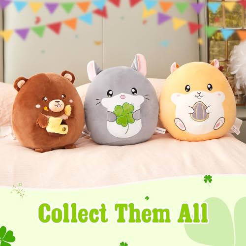13-Inch Chinchilla Plush Pillow with Four-Leaf Clover, Ultrasoft Grey Chinchilla Stuffed Animal Toy Hugging Throw Toy Gifts for Bedding, Kids Sleeping Kawaii Pillow - color: Chinchilla