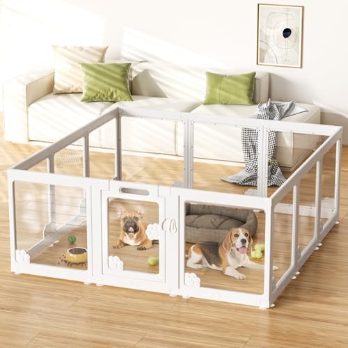 24" Acrylic Dog Playpen for Small Dogs, Clear Puppy Play Pen 12 Panels | 360° Visibility, Modern Look, Easy Wipe-Clean Surface, Scratch-Resistant Panels, Tool-Free Assembly, Smooth Rounded Edges - color: White- 12 Panels