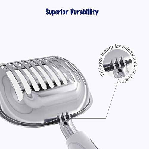 Cat Litter Scoop, Aluminum Alloy Sifter, Kitty Metal Scooper, Deep Shovel, Long Handle, Poop Sifting, Kitten Pooper Lifter, Durable, Heavy Duty, for Litter Box - color: POLISHED Aluminum \ #05 Grey Handle, size: Small