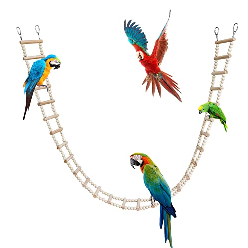 Bird Ladder Bridge, Wooden Pet Hamster Climbing & Swing Toys, Cage Accessories for Birds Rats Parrots Hamster Squirrel Sugar Gliders Parakeets Cockatiels - 28 Steps - 61.8 x 3.14 Inch - size: 28 Steps - 61.8 × 3.14 Inch