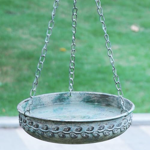 Hanging Bird Bath Hanging Bird Feeder - Metal BirdBath Bowl Birdfeeder Tray for Garden Backyard Patio and Deck-Retro Green - color: green
