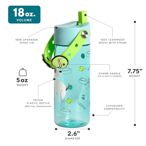 Elemental Water Bottles for Kids - Splash Kids Water Bottle for School with Fun Charm Handle - BPA Free Tritan Plastic Bottle with Straw Leak Proof When Spout is Closed - 18oz - Pup Pal - color: Pup Pal