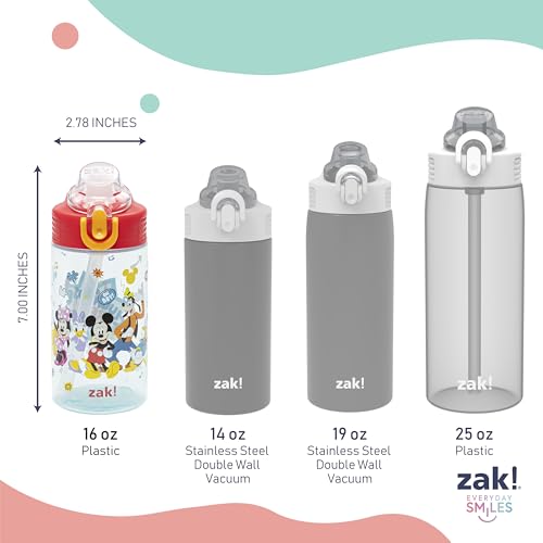 Zak Designs Disney Mickey Sage 16oz Leak-Proof Straw Kids Water Bottle | BPA Free, Durable Plastic, Cupholder Friendly, Dishwasher Safe, Easy to Clean, Lid Lock, Handle, For School, Home, Travel - color: Mickey Mouse, size: 16 Ounces
