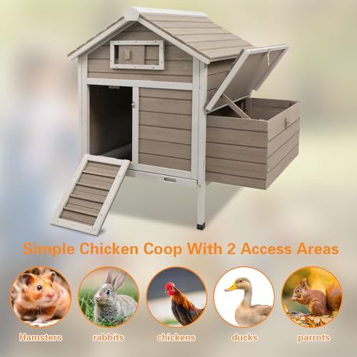 Gowoodhut Chicken Coop Rabbit Hutch with Removable Trays,Raised Floor Hen House with Nesting Box,Wooden Outdoor Poultry Cage Pet House with Ramp Run Hen Cage for Garden Backyard(Grey) - size: Chicken-26